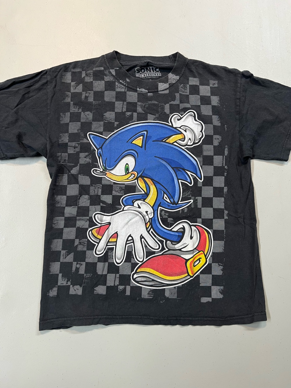 Sonic The Hedgehog Graphic T-Shirt Boys XL Black Checkerboard Short Sleeve